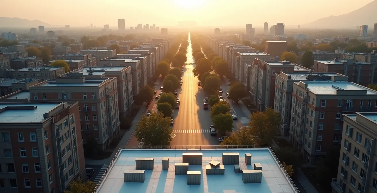 Vue aérienne du Plateau-Mont-Royal avec graphiques de comparaison financière en surimpression transparente