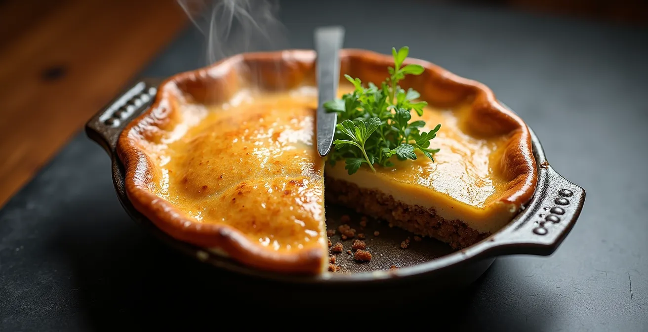 Vue divisée montrant une tourtière traditionnelle et sa version moderne côte à côte