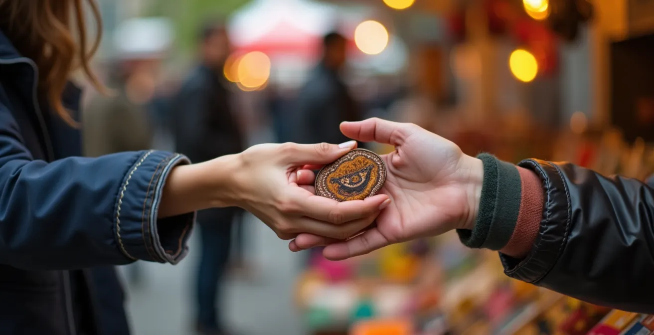 Interaction authentique entre créateur local et client dans un marché artisanal montréalais