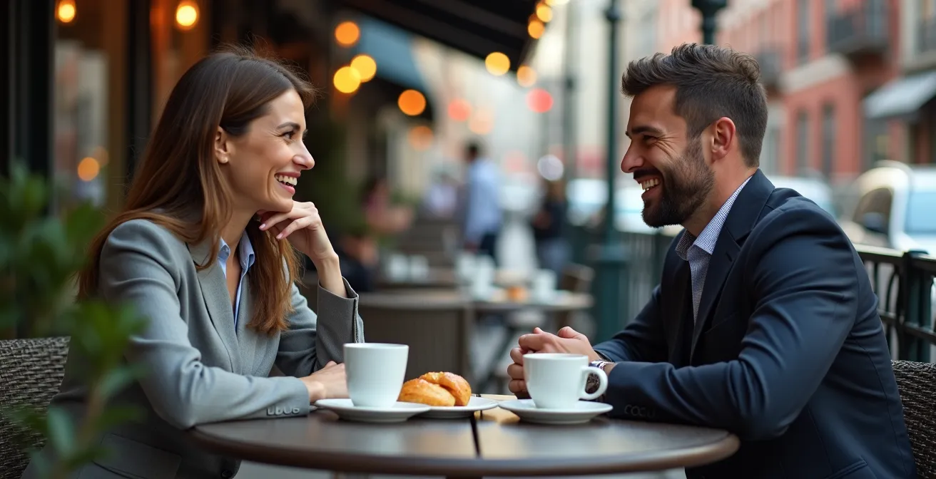 Professionnels en pause café sur une terrasse ensoleillée du Plateau Mont-Royal